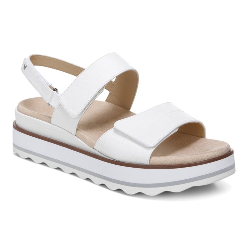 Vionic Phoenix Brielle Croc Embossed White Platform Adjustable Sandals SZ 8